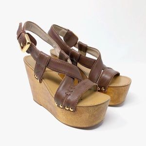 Madison Harding Wood Leather Platform Sandals
